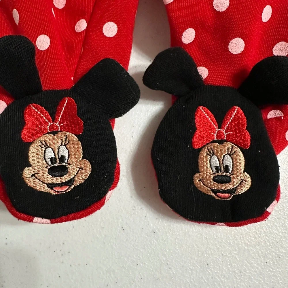 Disney Baby Minnie Mouse Polka Dot Fleece Pajama Set Footed Pants Red White 3/6M